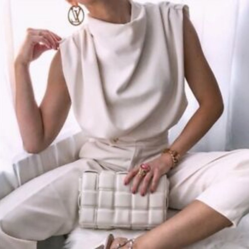 ZARA Pleated Collar High Neck Top